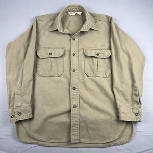 Vintage Cabela's Button Up Flannel Shirt (Sage) Mens Lg Chamois USA Made